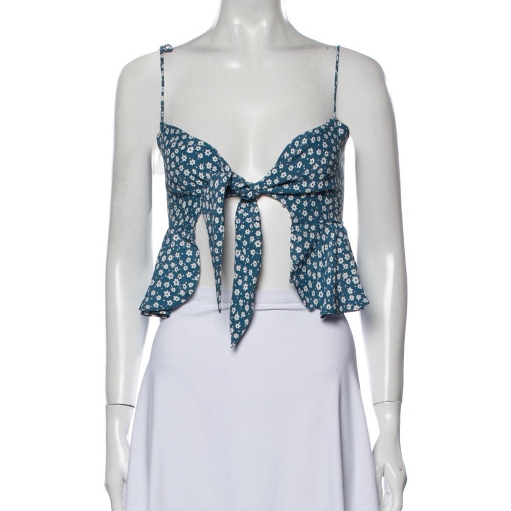 Faithfull the Brand Blue Tie Front Crop Top